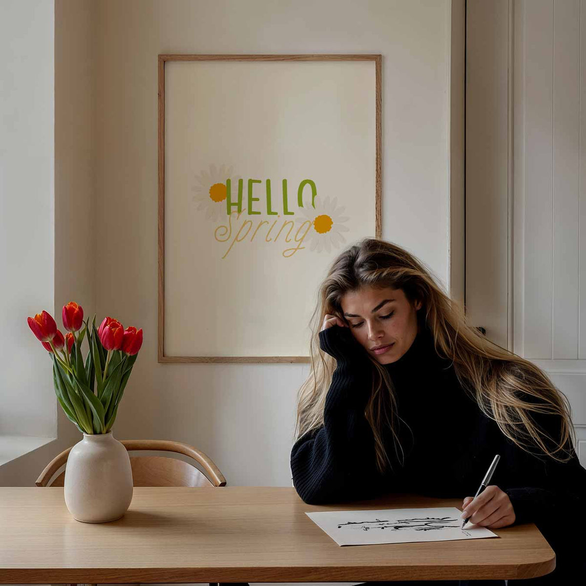 Hallo Lente Bloemenposter – paasposter in staand formaat