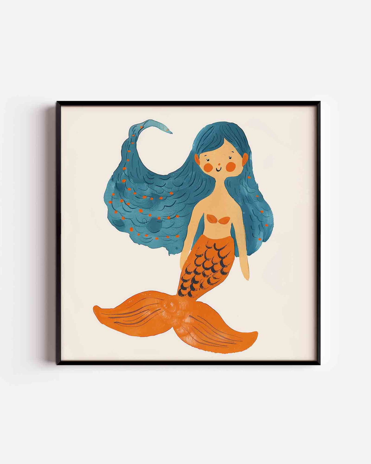 Zeemeermin met blauwe haren – vierkante kinderposter als wanddecoratie