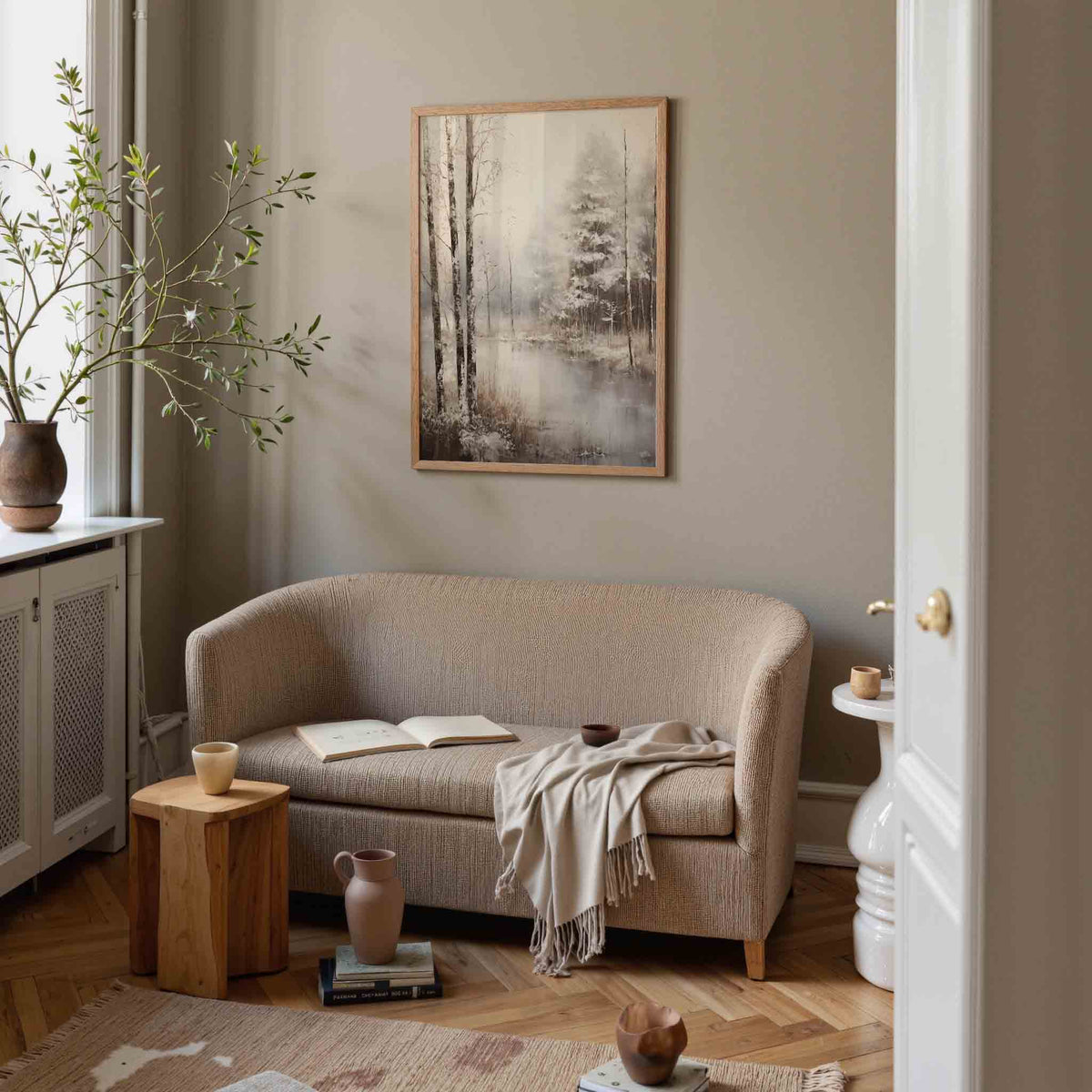 Winterlandschap met bomen – botanische poster in staand formaat