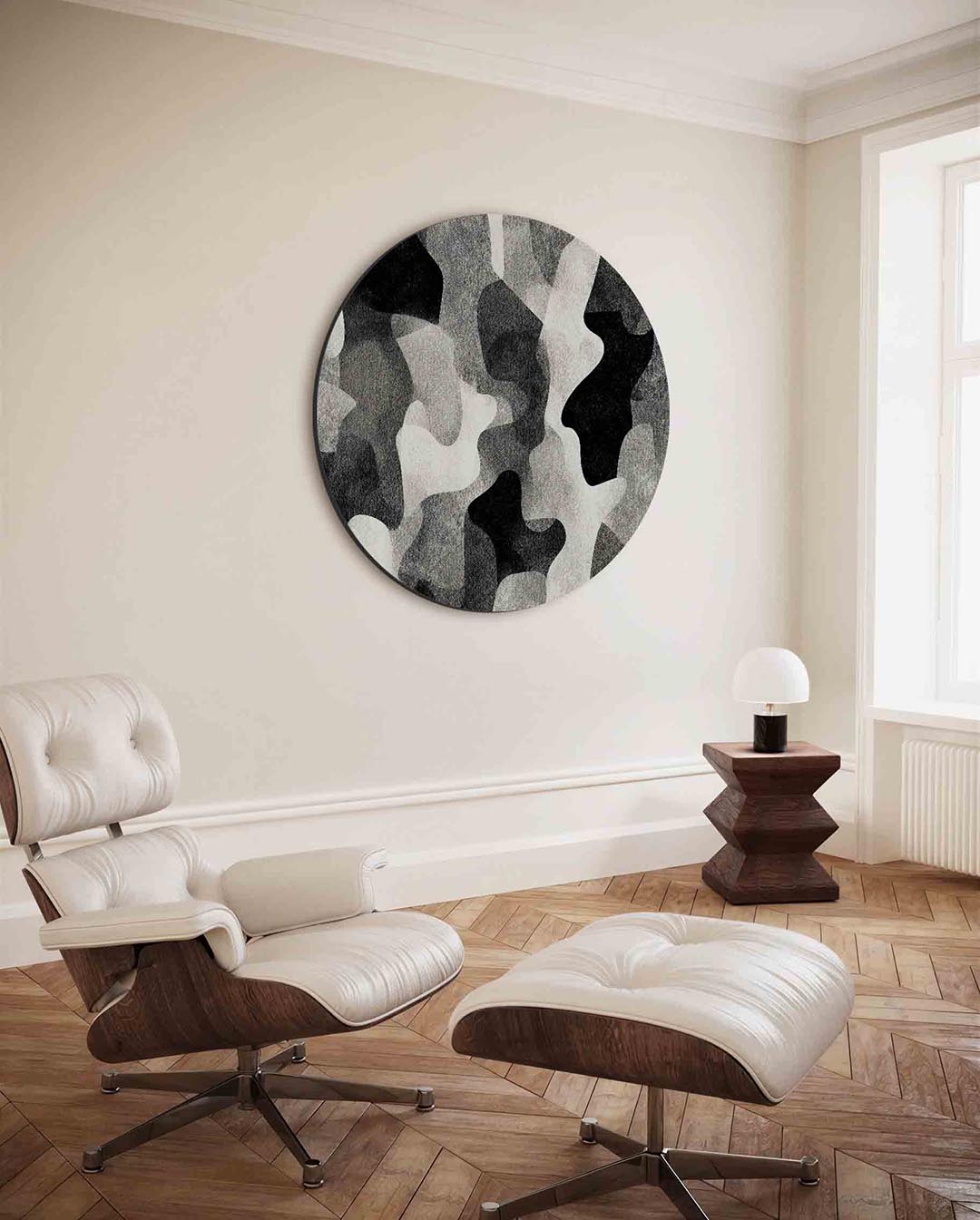 Abstracte vormen – ronde wanddecoratie met abstract ontwerp