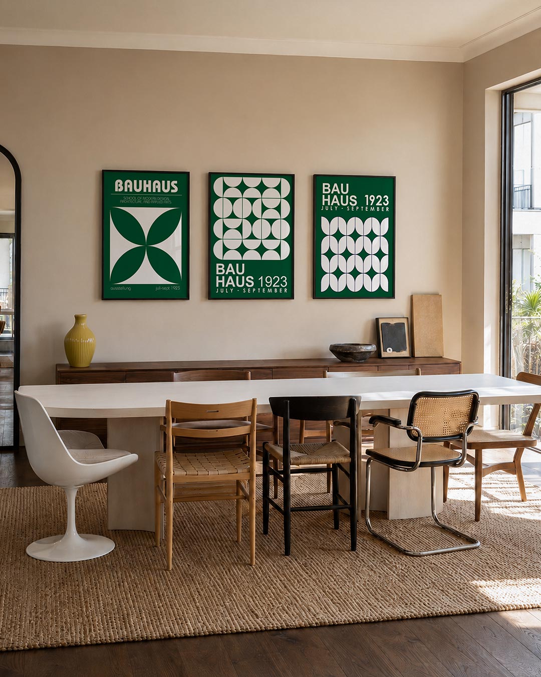 Vorm en balans posterset – tweede productweergave – deze posterset in drie delen toont een harmonie van groene en witte