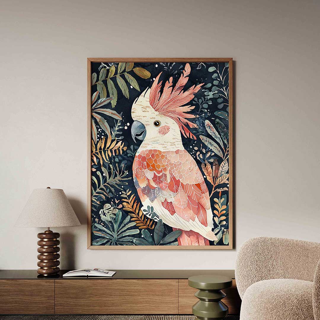 Papegaai en bladeren – dieren poster in staand formaat