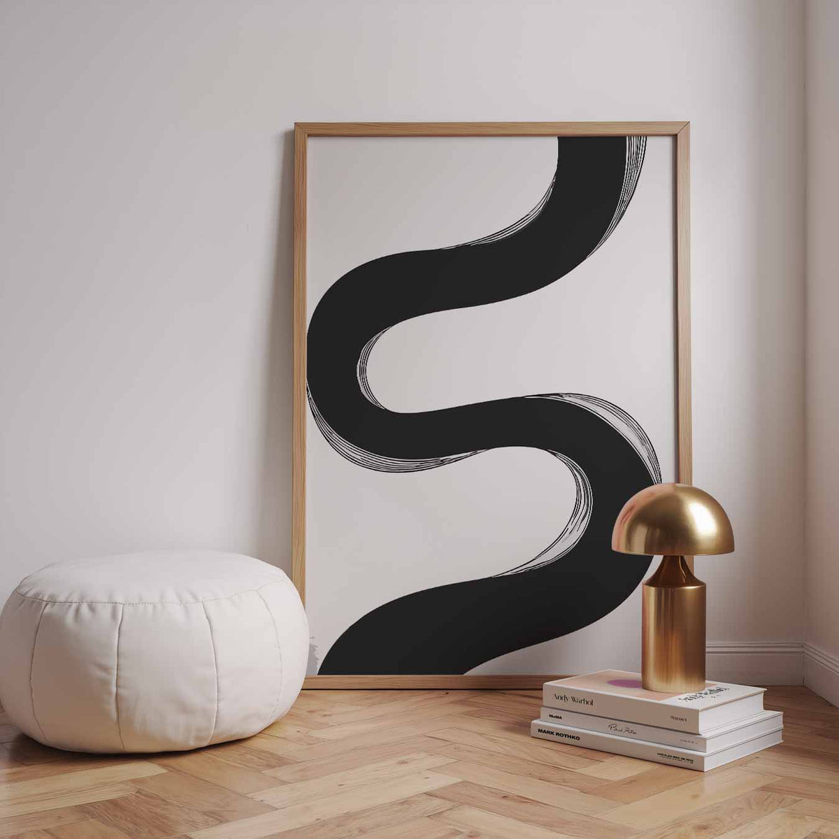 Stijlvolle Zwart-Wit Golf – staande kleurrijke abstracte wanddecoratie van WallArtistic