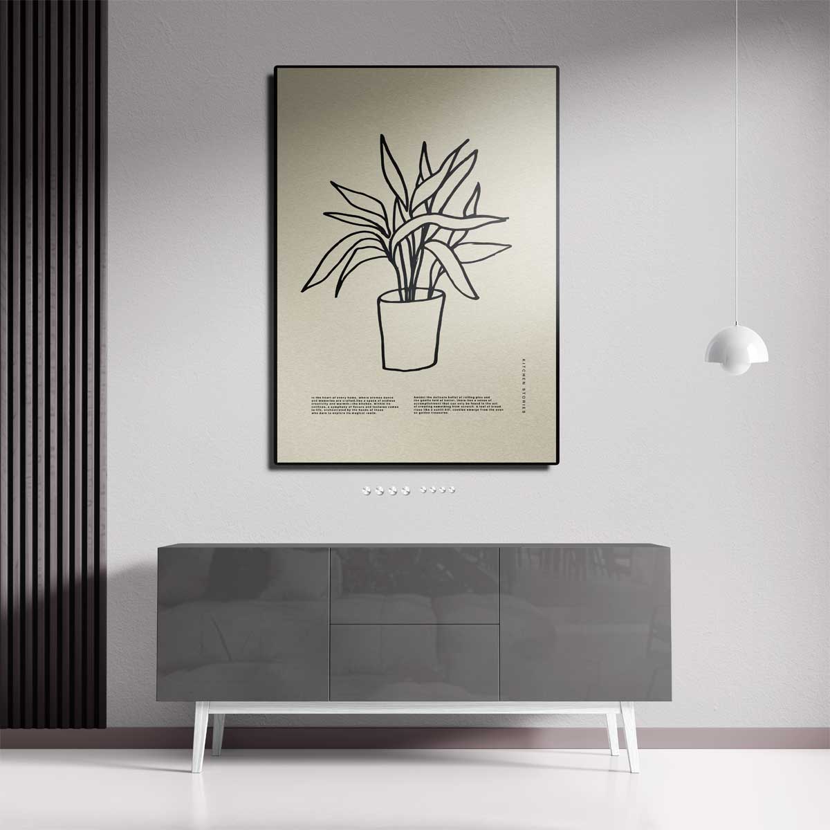 Simpele Plantenillustratie op Beigekleurige Achtergrond – staande wandkunst voor woonkamer of interieur