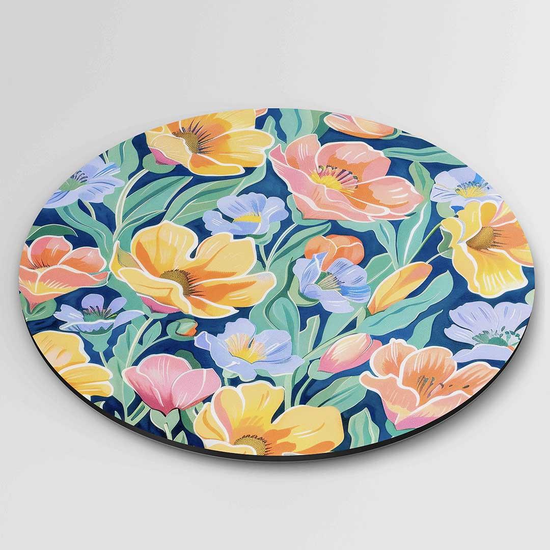 Bloemen en bladeren – kleurrijke ronde wanddecoratie van WallArtistic