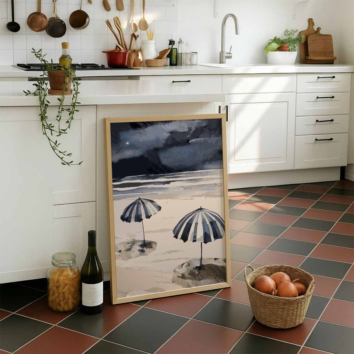 Strandparaplu's in de Schemering – staande muurposter met zomerse uitstraling