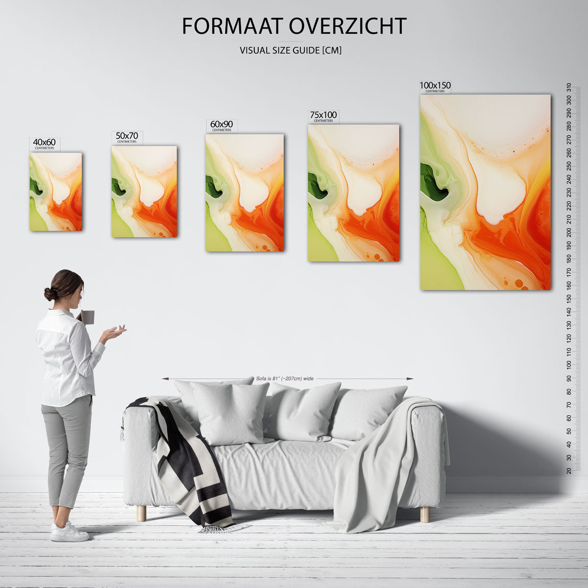 Vloeiende kleurencompositie – Groen – moderne staande wandkunst