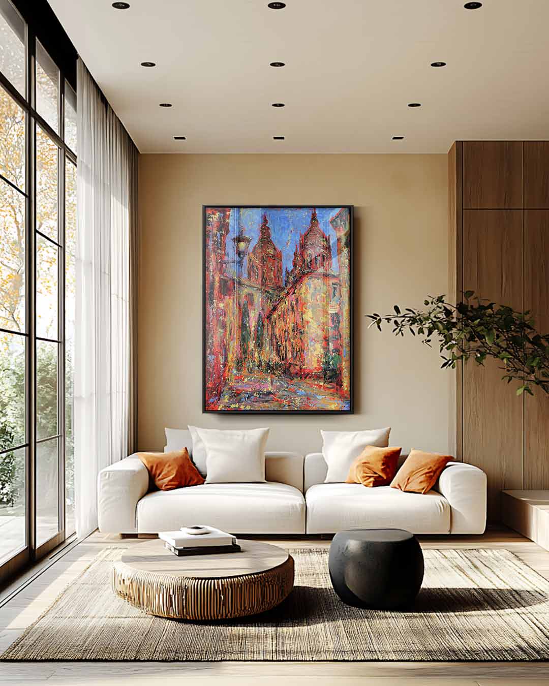 Kleurrijke Stadsstraat – staand kunstwerk voor modern interieur