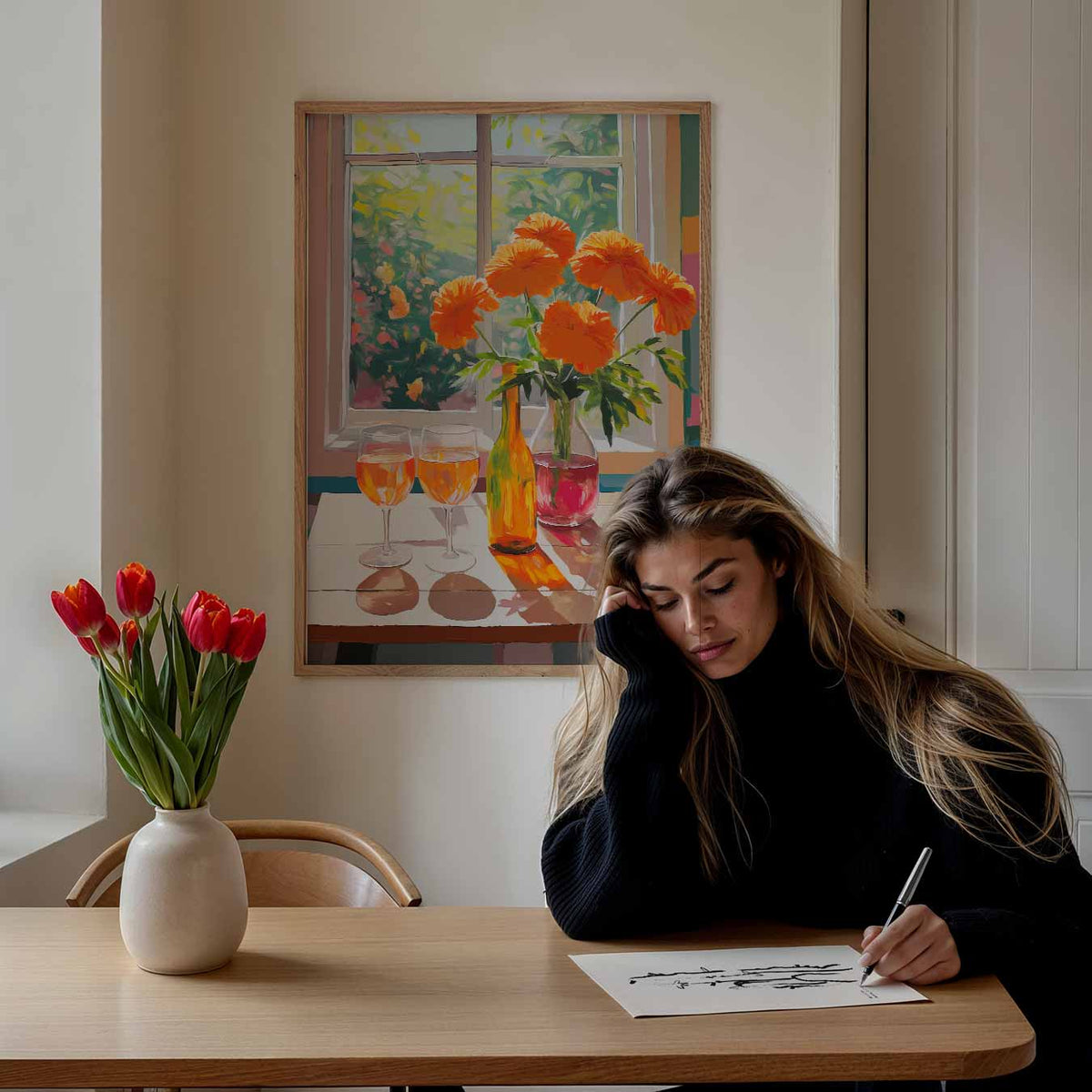Zonnige Bloemen en Rosé – bloemen poster als moderne staande wanddecoratie