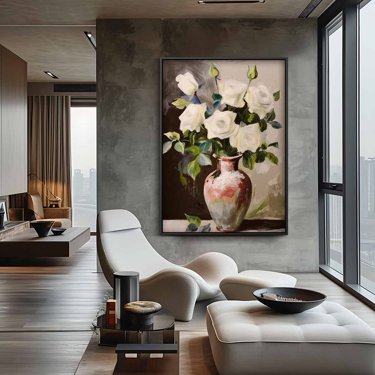 Stilleven met Witte Rozen – canvas kunstwerk als wanddecoratie