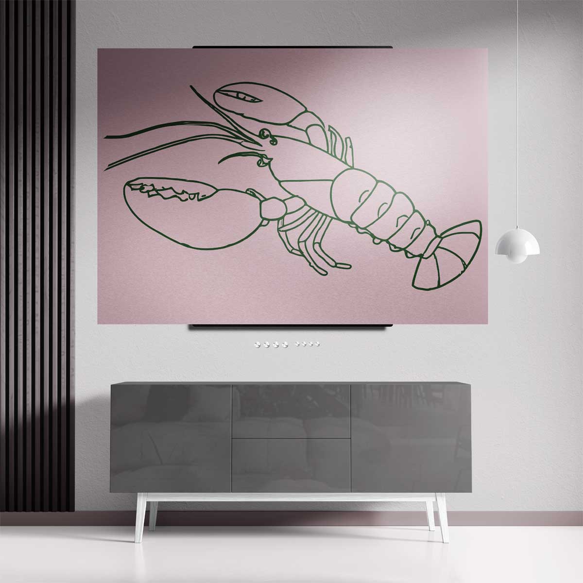 Minimalistische Kreeftenlijntekening – staande wandkunst voor woonkamer of interieur