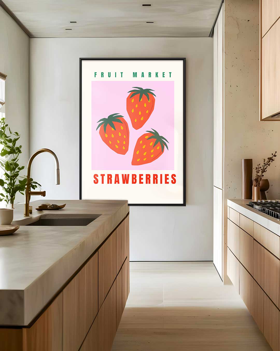 Fruitmarkt Aardbeien Poster – staand kunstwerk voor modern interieur