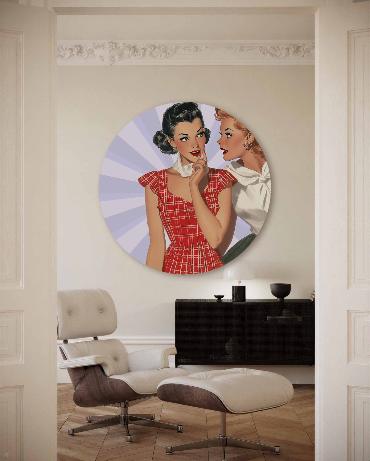 Vrouwen in retro stijl – kleurrijke Pop Art muurcirkel voor aan de muur
