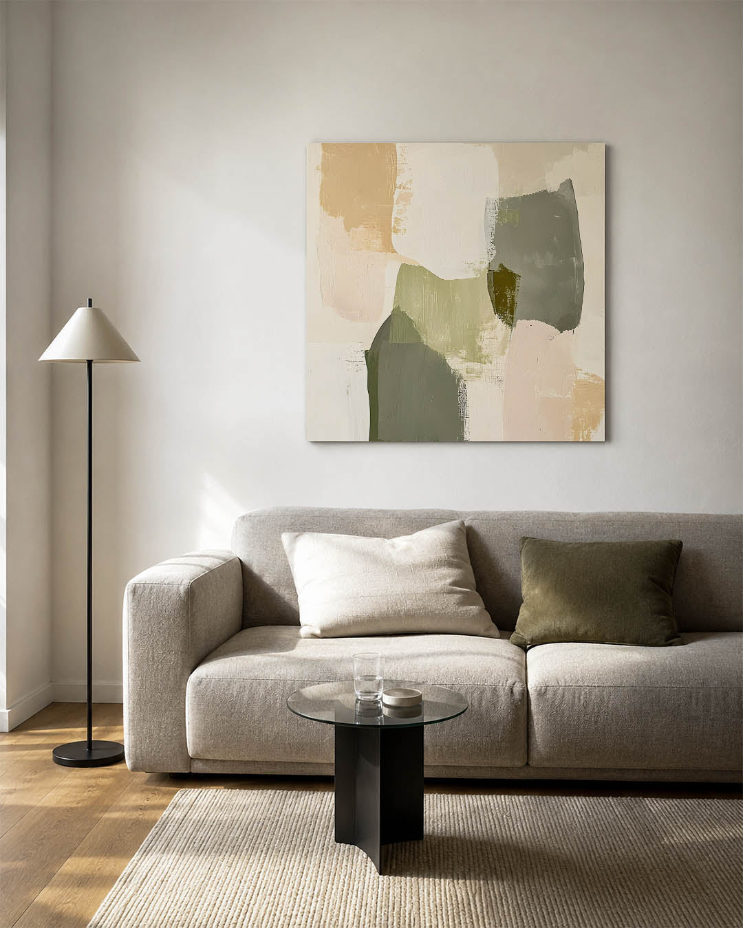Organische vormen compositie kunstwerk – vierkante wanddecoratie – dit werk toont een harmonieuze mix van zachte, organische