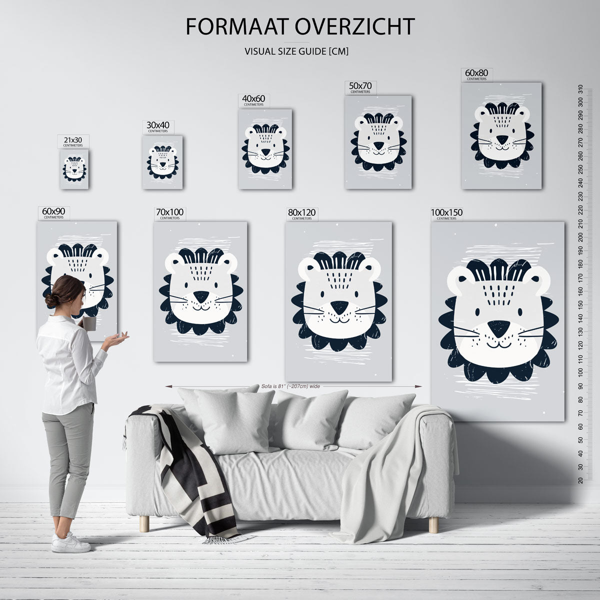 Leeuw gezicht – staande muurposter voor de kinderkamer