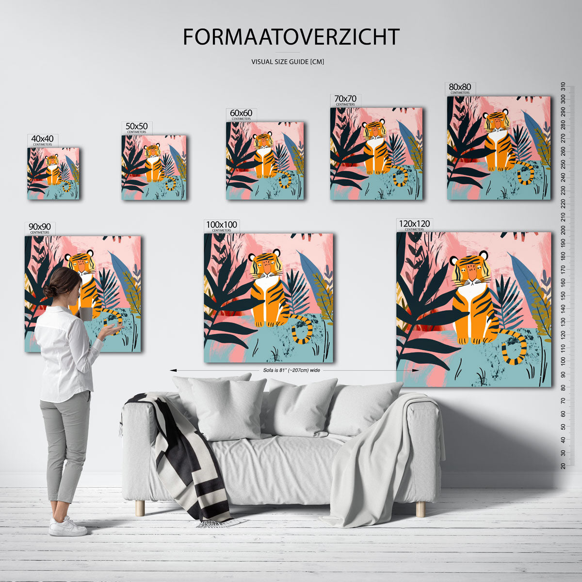 Tijger in jungle – vierkante muurposter voor de kinderkamer