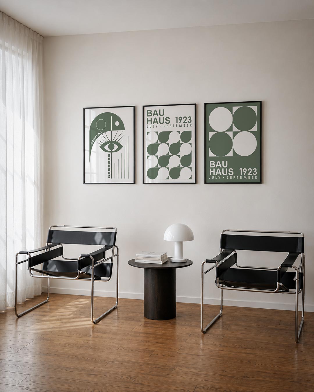 Oog en lijnen posterset – tweede productweergave – een speelse compositie met een groot oog centraal, omringd door strakke