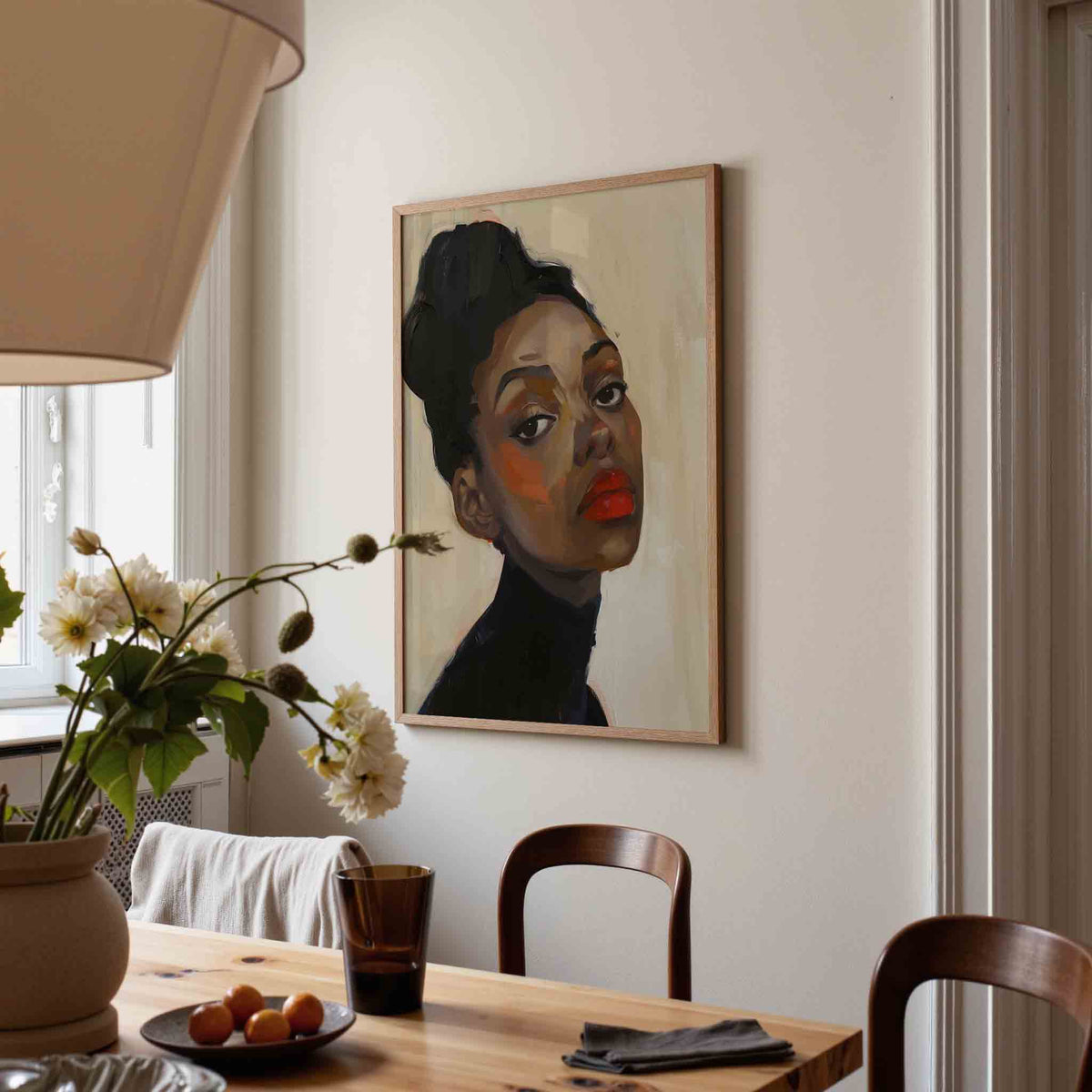 Portret met rode lippen – eigentijdse illustratie poster in staand formaat