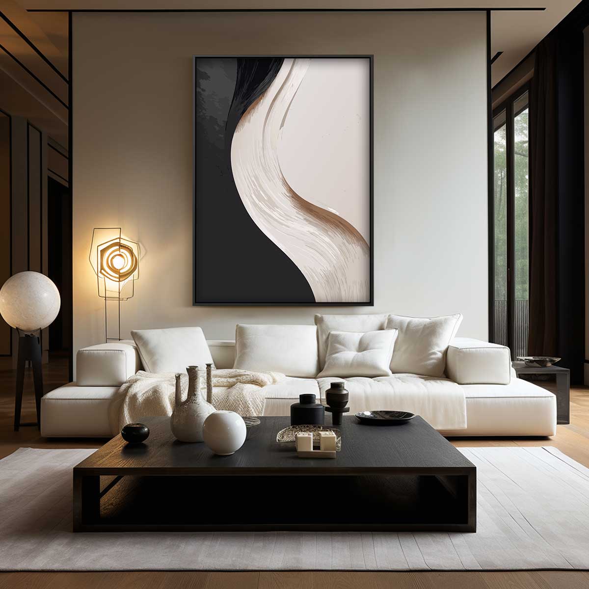Abstracte Elegantie in Zwart en Wit – modern portret kunstwerk van WallArtistic