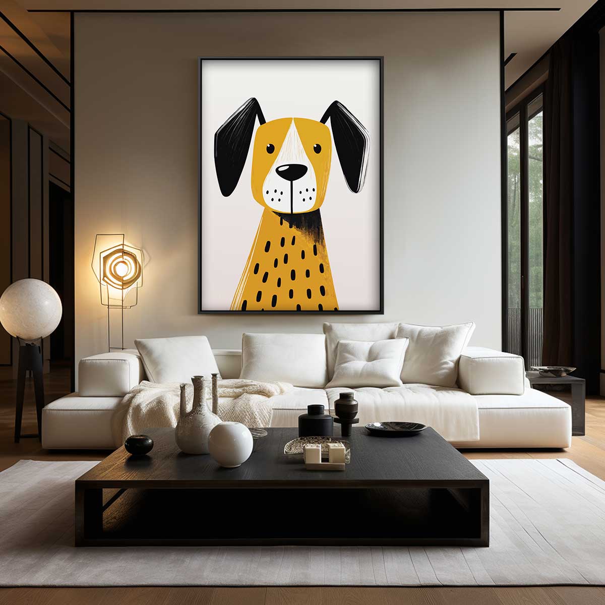 Vrolijke Hond Illustratie – canvas wanddecoratie in portret formaat