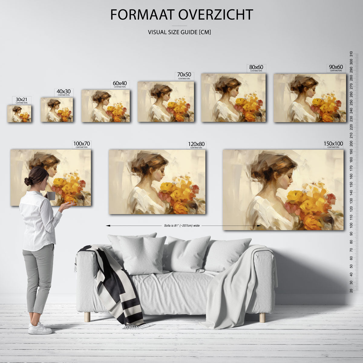 Vrouw met bloemen – liggende muurposter met vrouwelijk portret