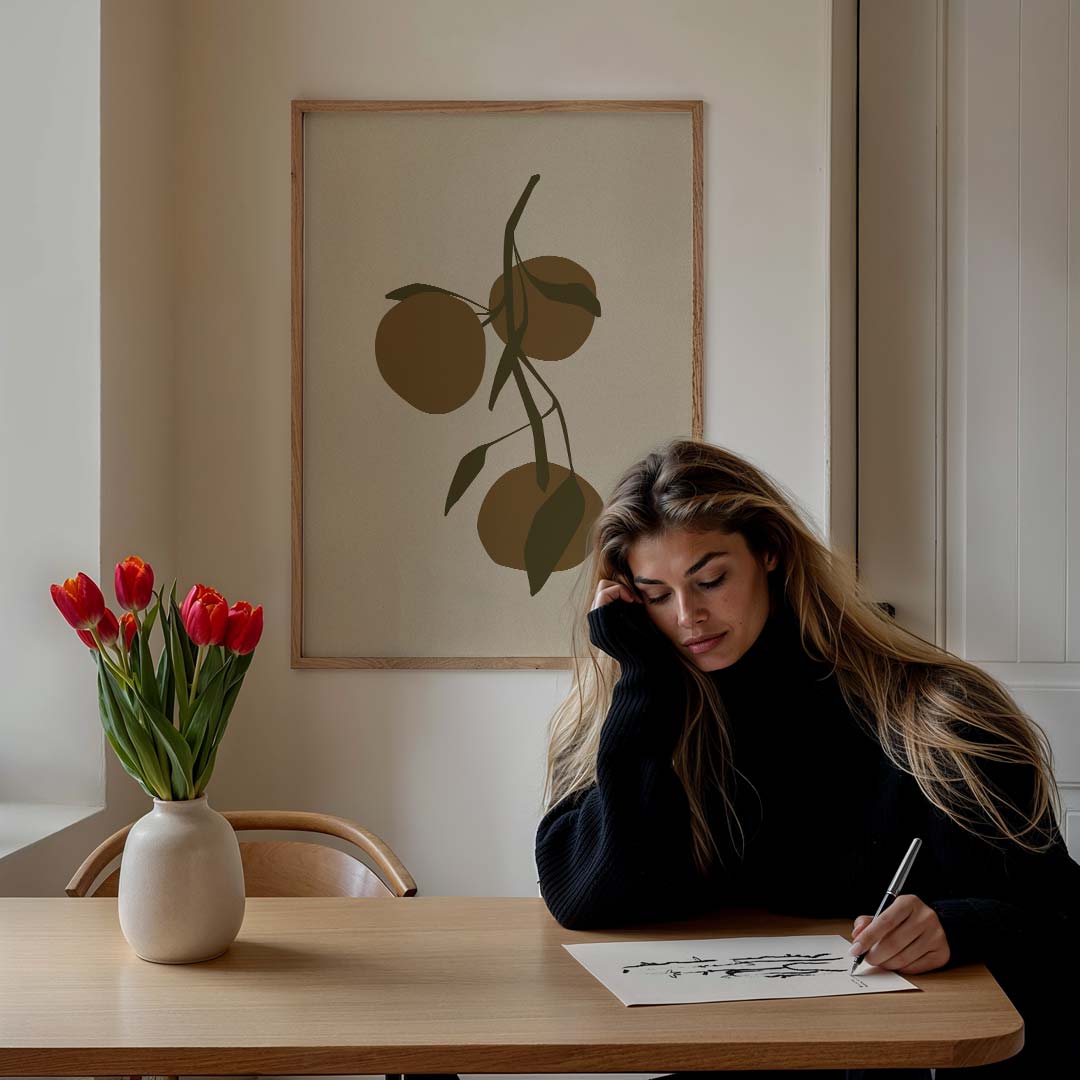 Aardse Oranjetakken Illustratie – bloemen poster in staand formaat