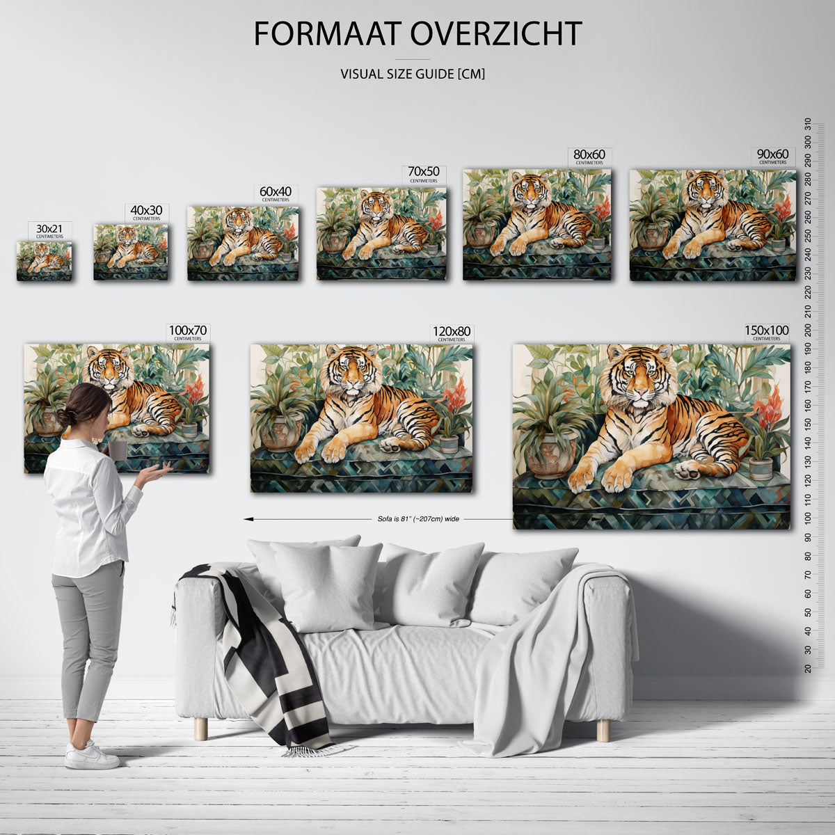 Tijger met planten – liggende muurposter met dierenthema