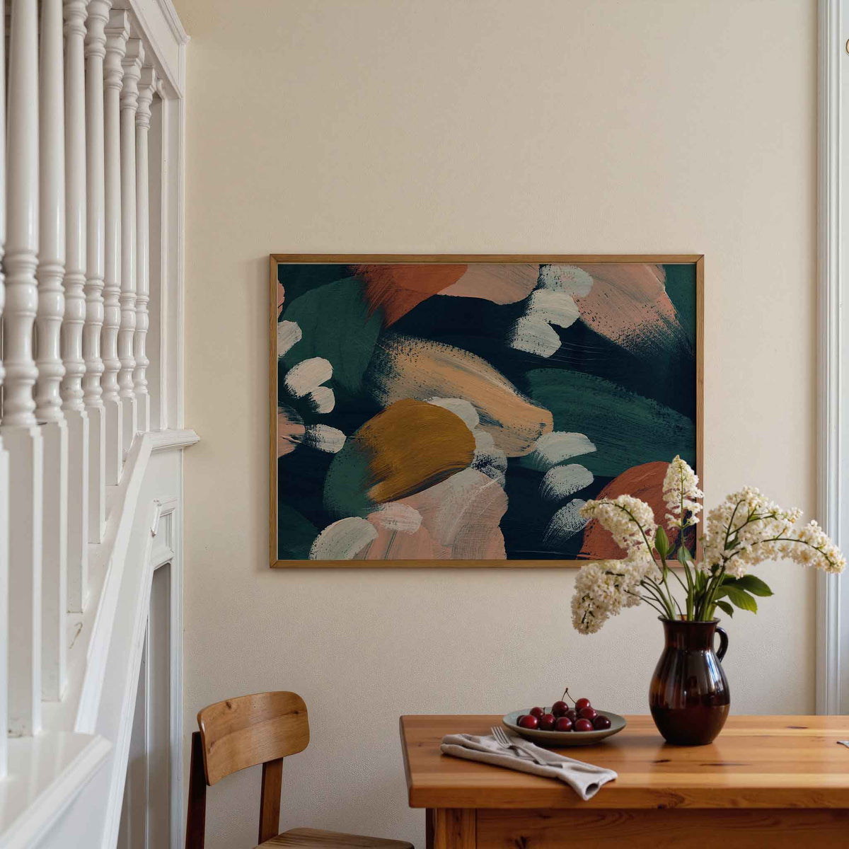 Abstracte penseelstreken – artistieke poster in liggend formaat