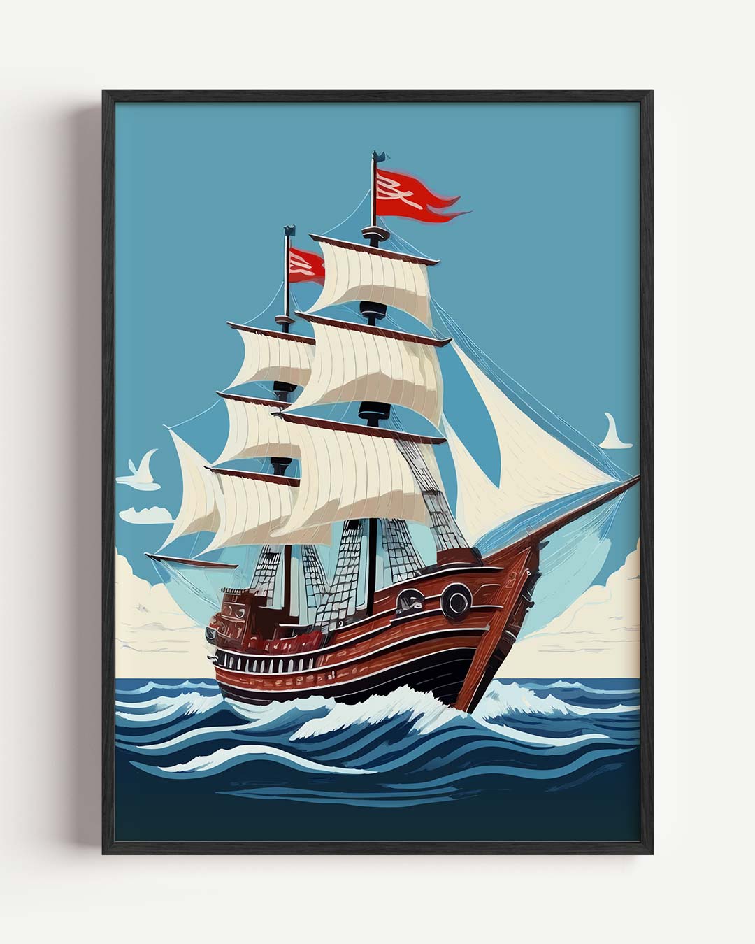 Avontuurlijke Zeilboot op Zee – kids portret poster als wanddecoratie