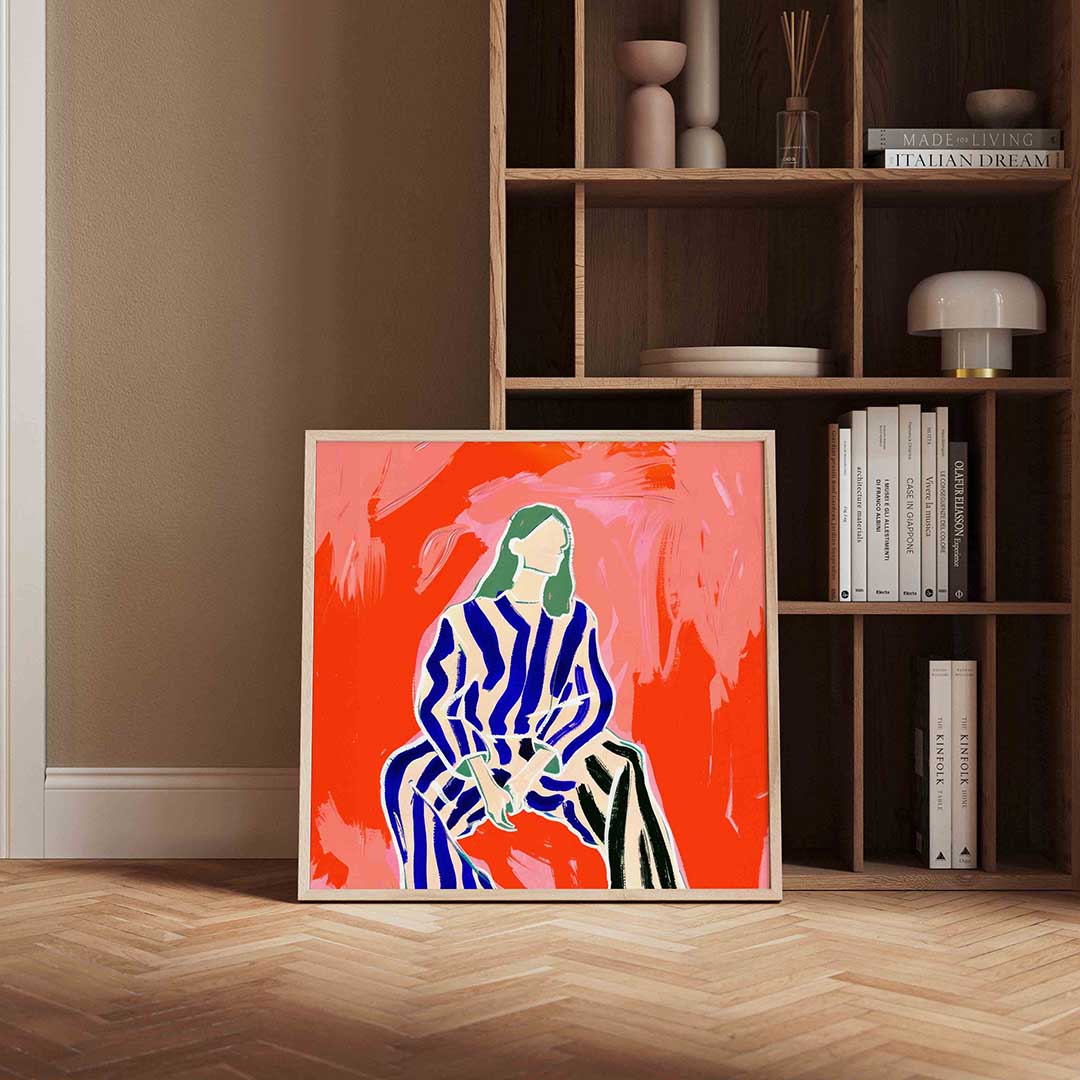 Gestreepte outfit – kleurrijke vierkante wanddecoratie van WallArtistic