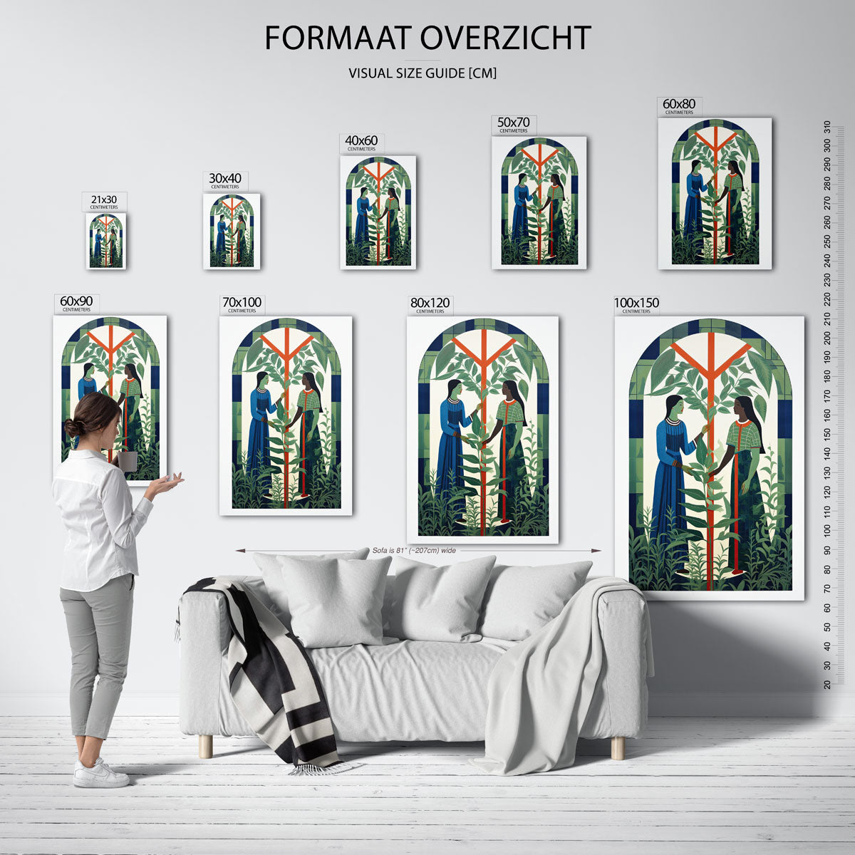 Twee figuren met planten – staande muurposter met botanisch thema