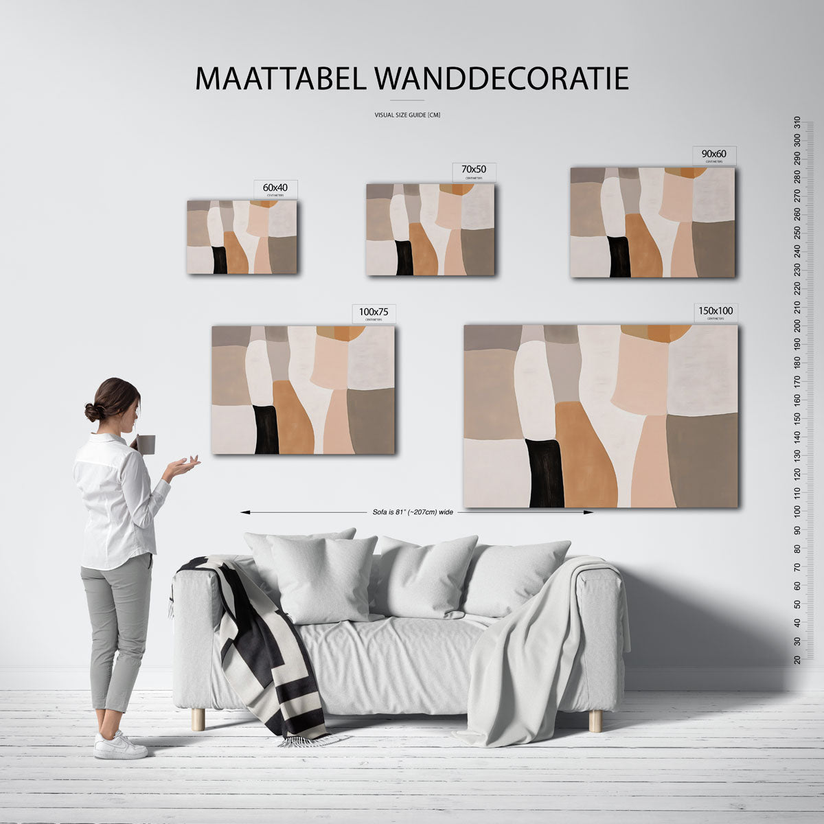 Organische vormen compositie – Bruin – moderne liggende wanddecoratie