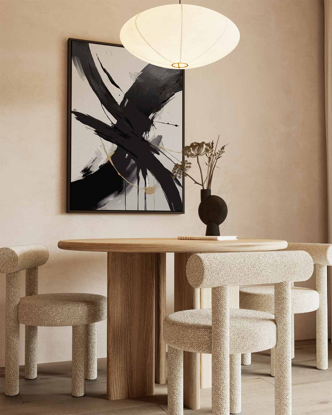 Dynamisch Zwart-Wit Abstract – kunstwerk met zwarte baklijst