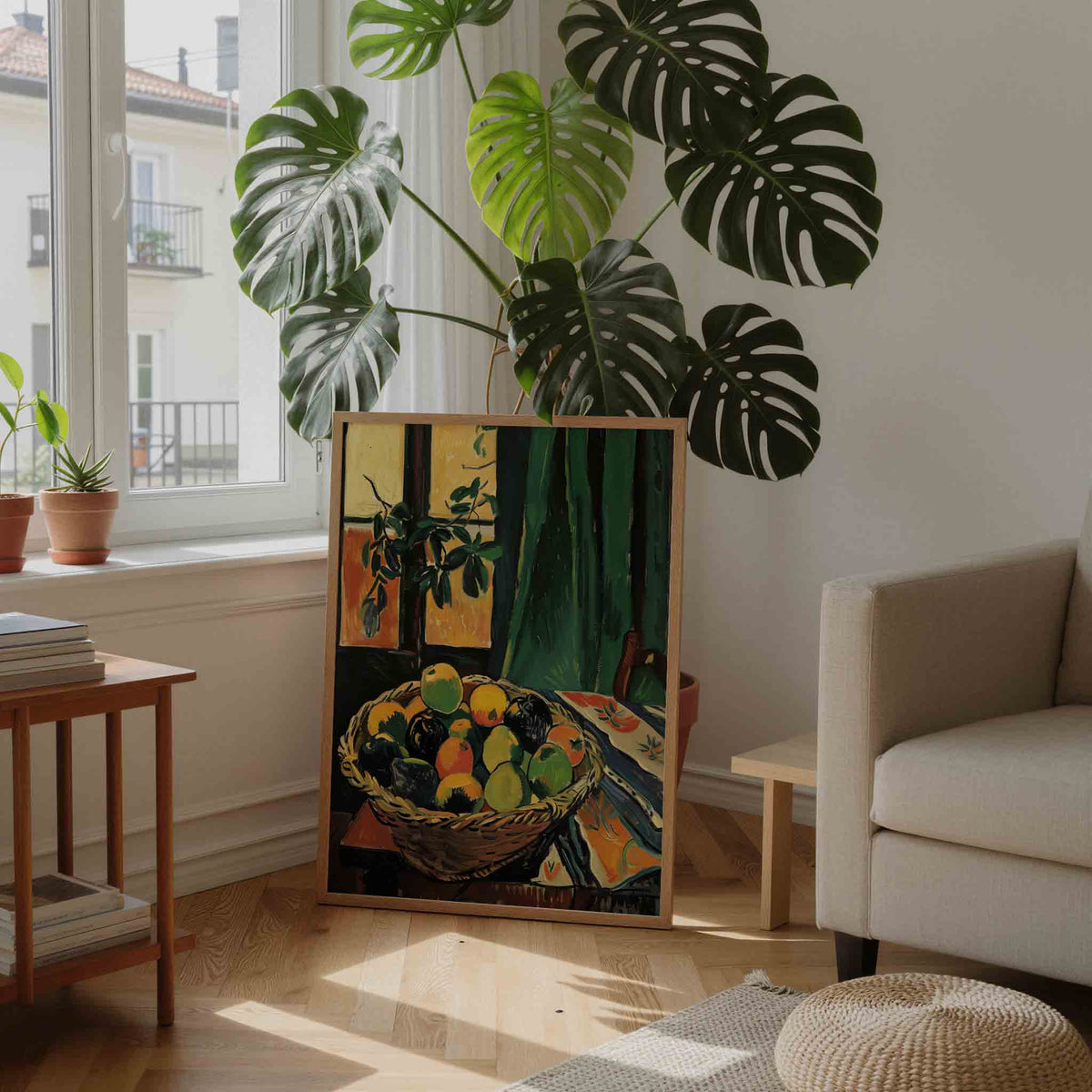 Mand met fruit – moderne illustratie als portret poster