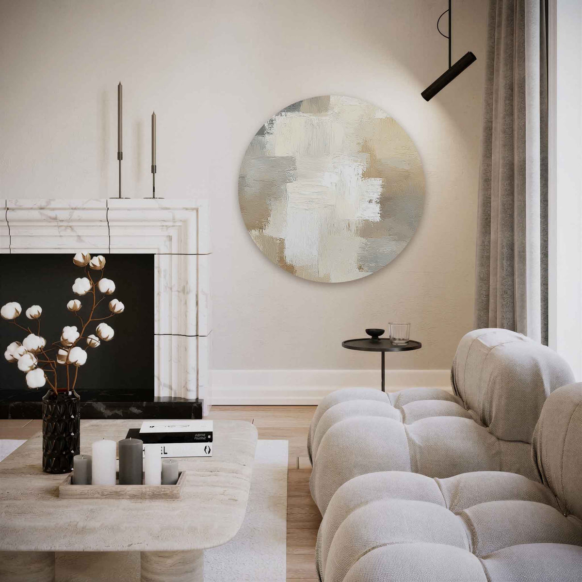 Abstracte beige – abstracte muurcirkel als ronde wanddecoratie
