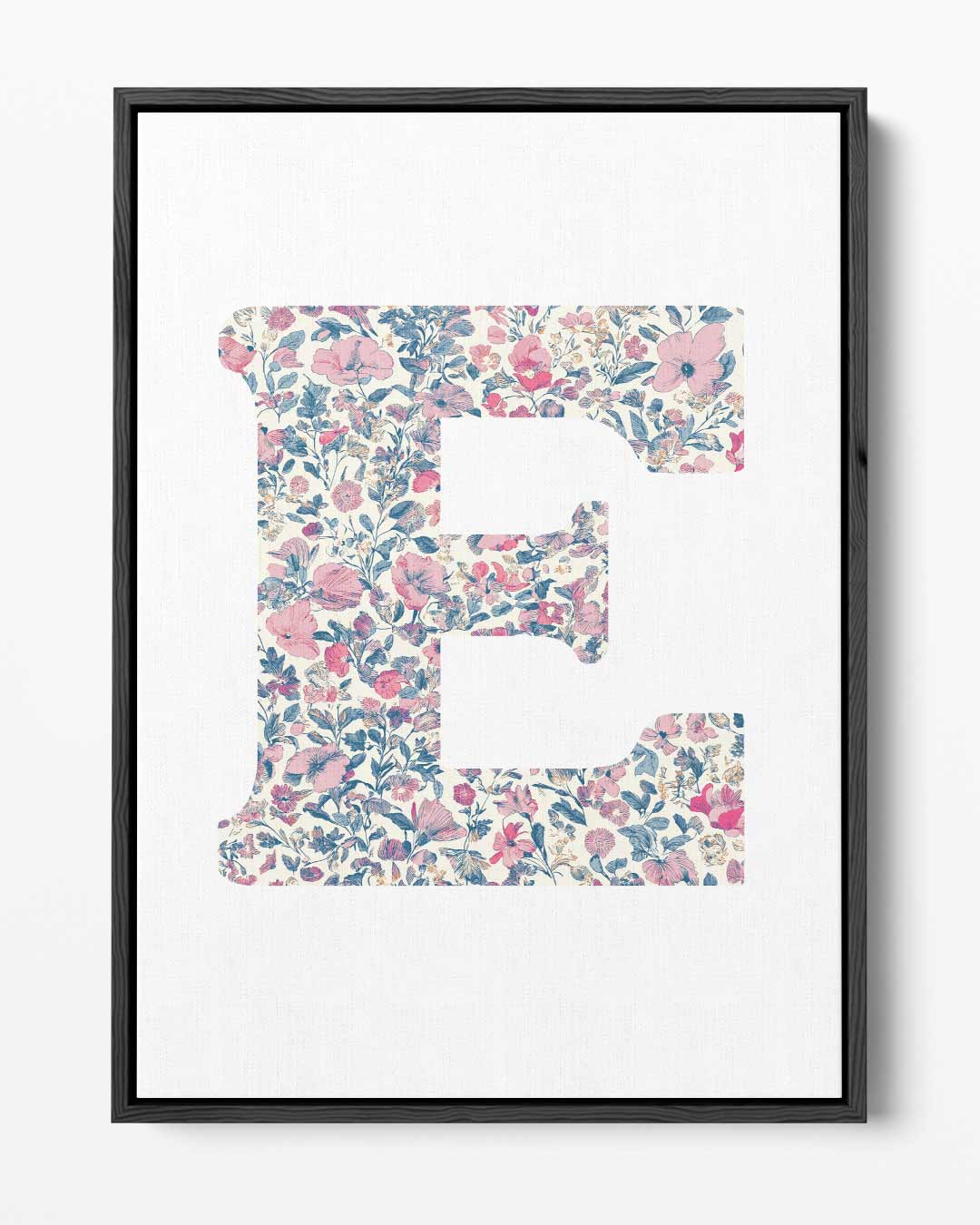 Bloemige Letter E – portret kunstwerk als wanddecoratie
