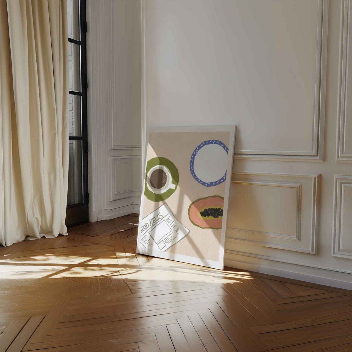 Ochtendmoment – kunstwerk met zwarte baklijst