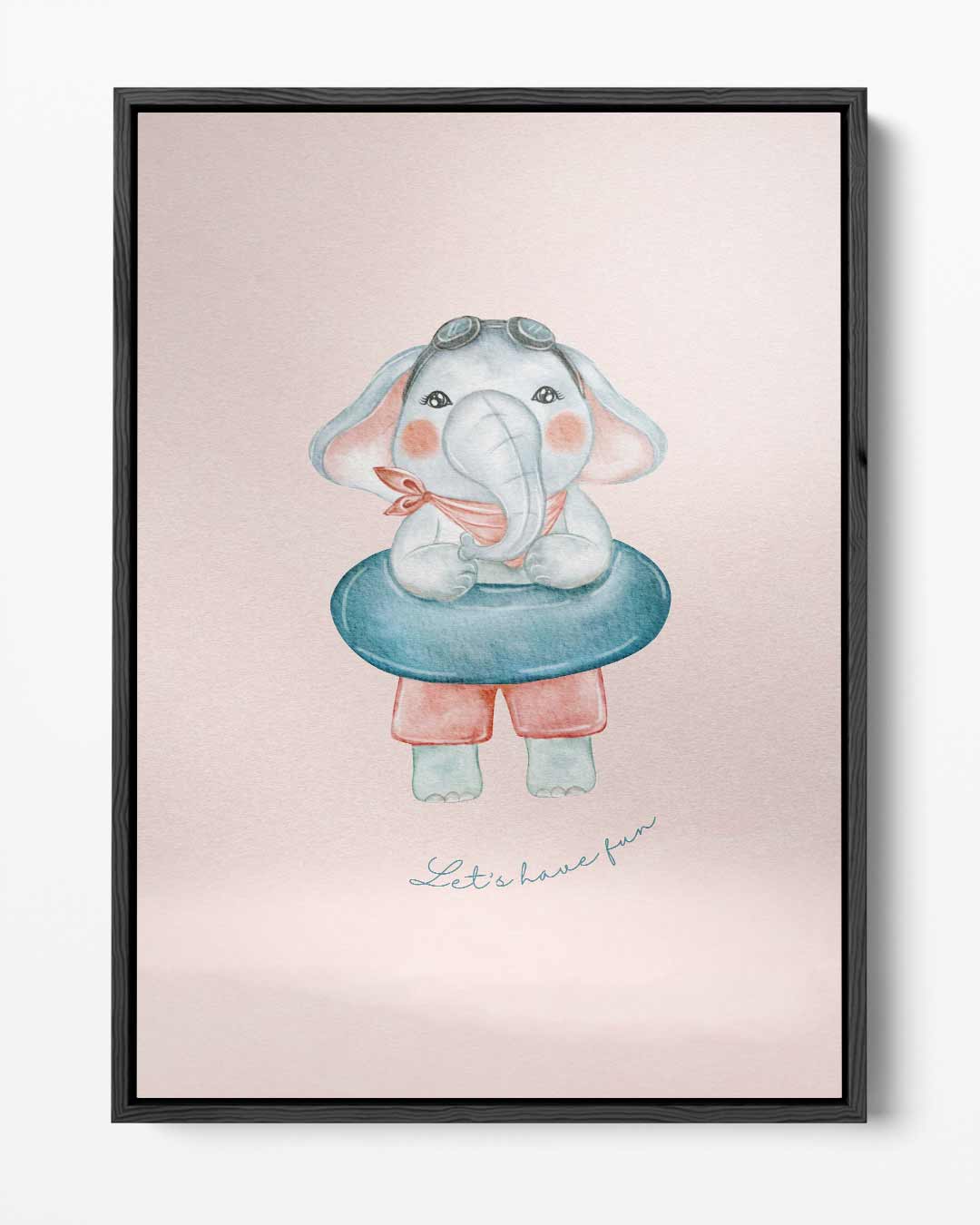 Speelse Olifant Met Zwemband – portret kunstwerk als wanddecoratie