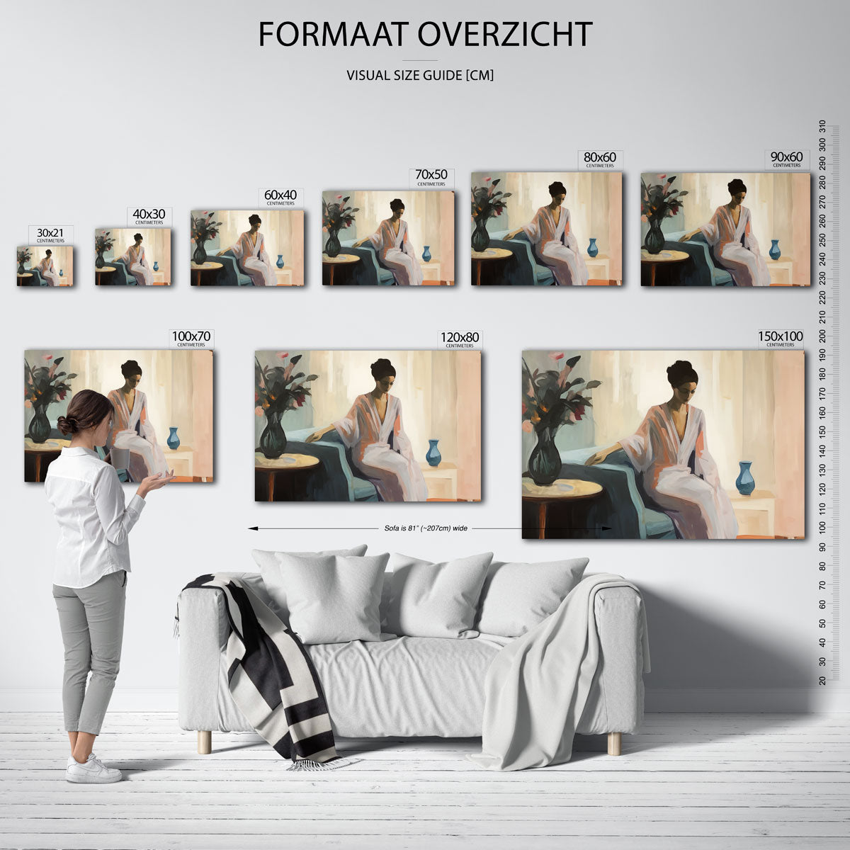 Vrouw in kamer – liggende muurposter met vrouwelijk portret