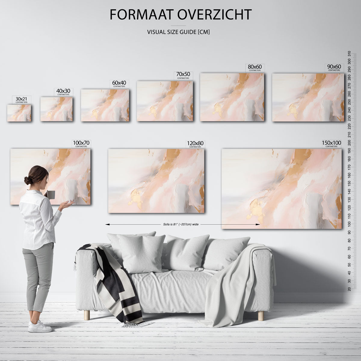 Abstracte beige en roze – liggende muurposter met abstracte vormen