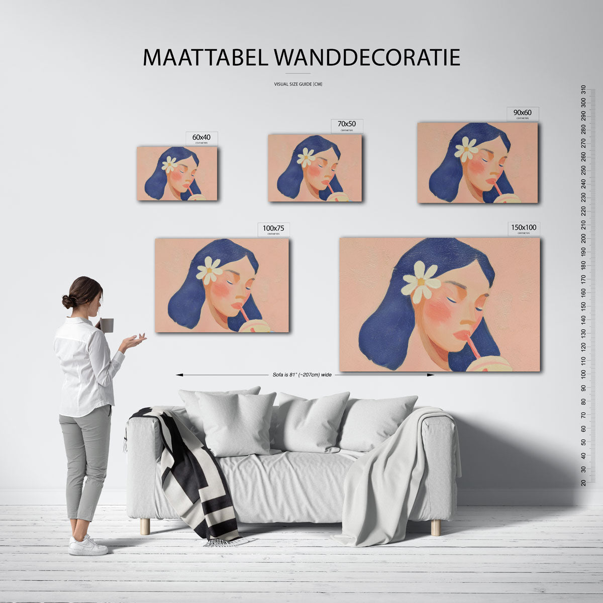Dromerige vrouw – Liggende wanddecoratie – moderne liggende wanddecoratie