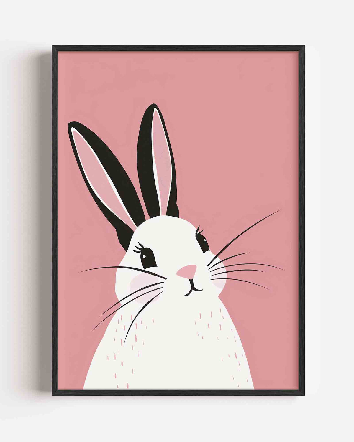 Konijn met roze achtergrond – kids portret poster als wanddecoratie