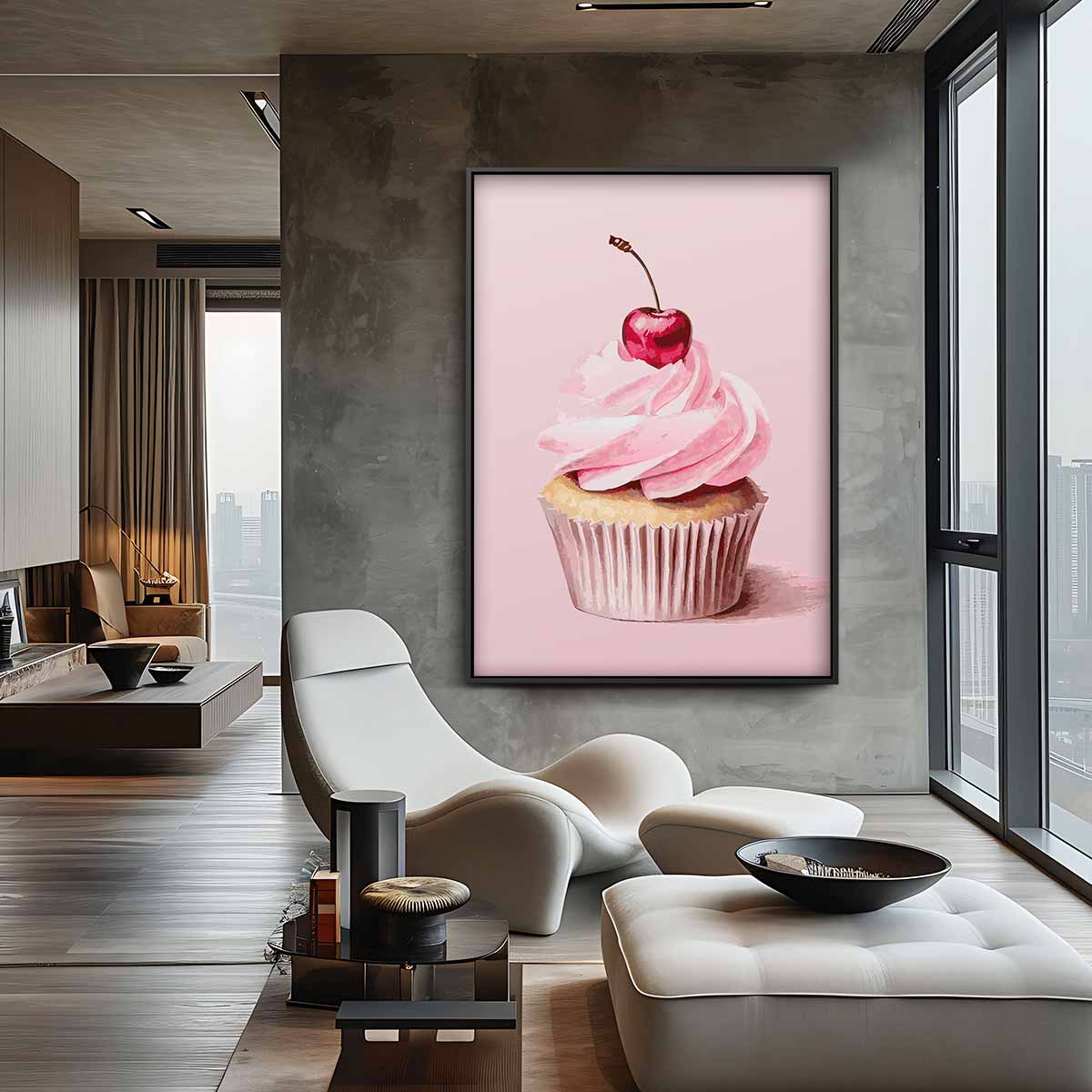 Cupcake Delight met Kers – plexiglas kunstwerk als wanddecoratie