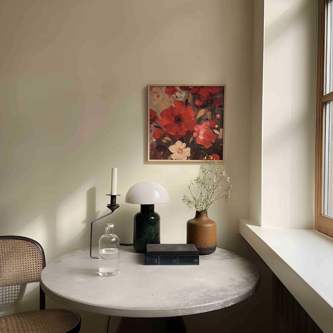 Rode bloemen – botanische poster in vierkant formaat