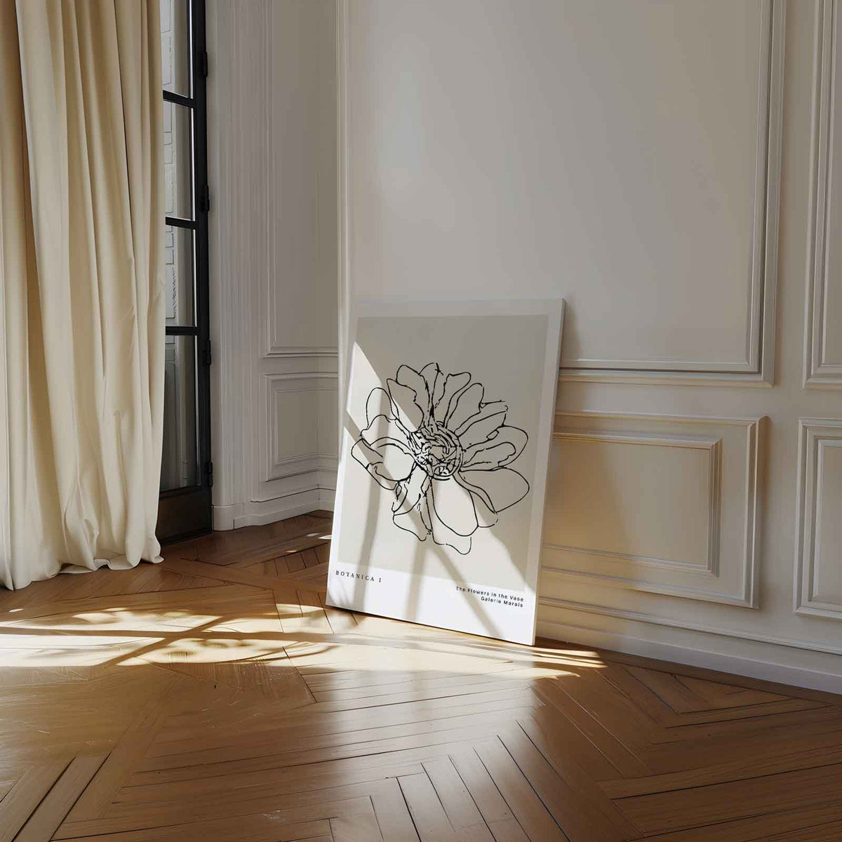 Bloemenkunst in Lijn – kunstwerk met zwarte baklijst