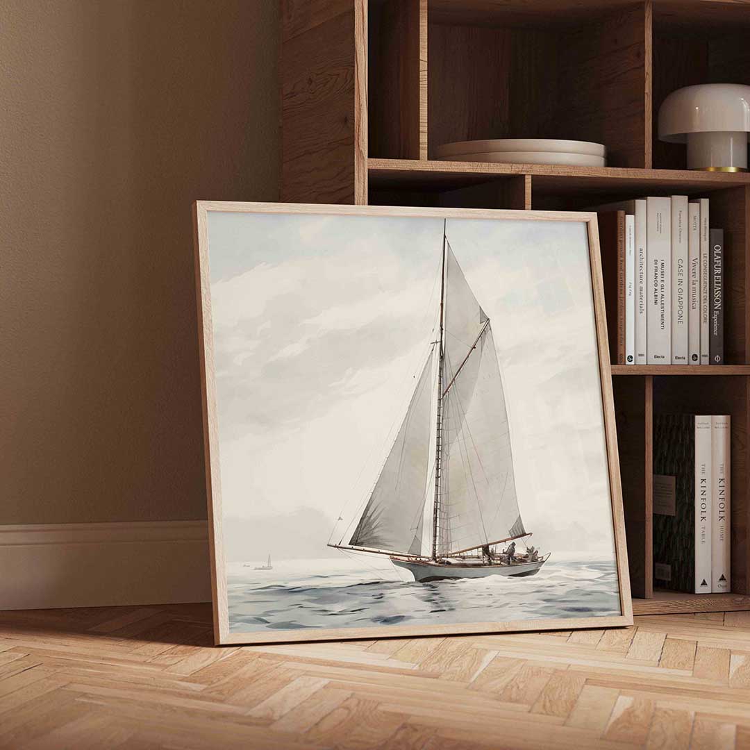 Zeilboot op zee – vintage wandkunst als vierkante poster