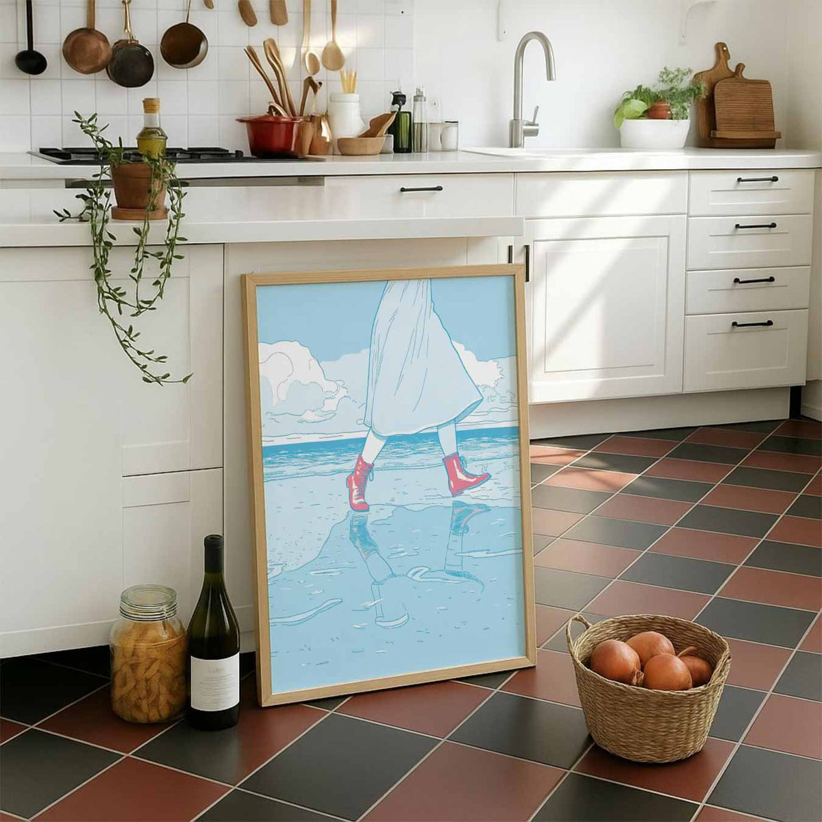 Strandwandeling in Stijl – staande muurposter met zomerse uitstraling