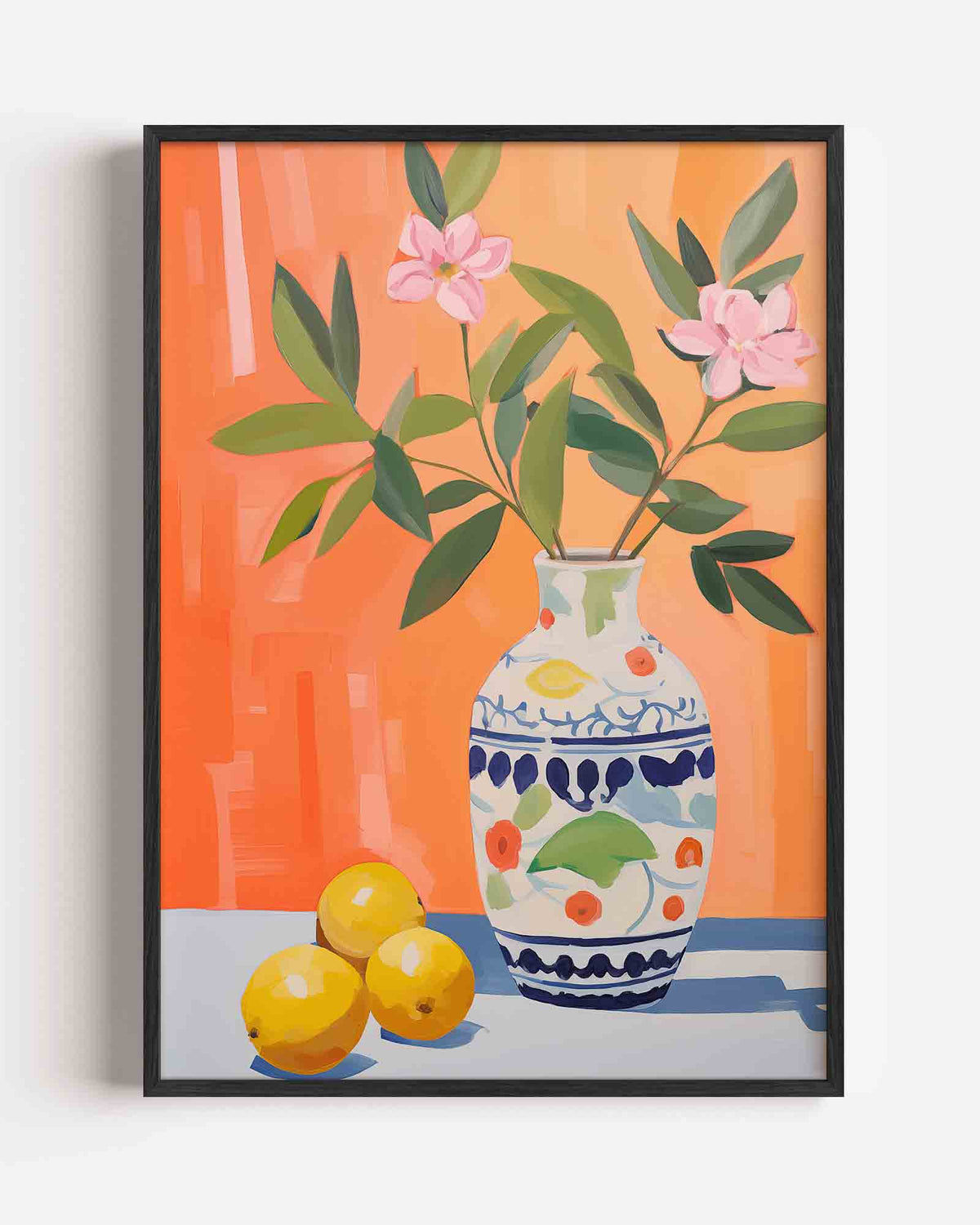 Bloemen in vaas met citroenen – bloemen portret poster als wanddecoratie