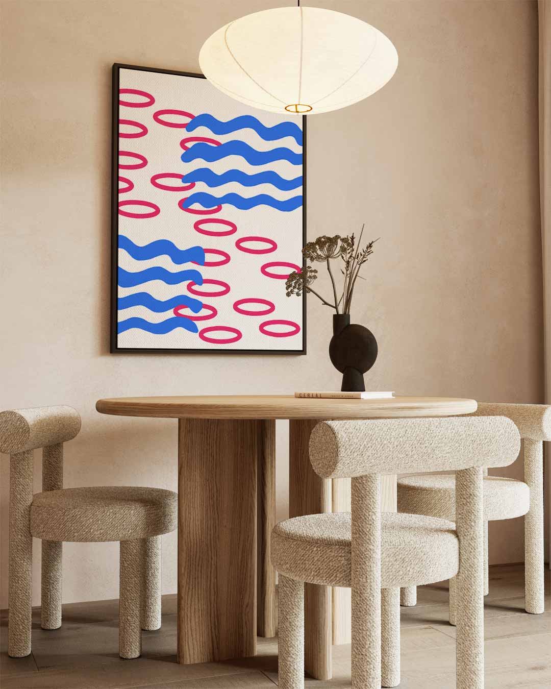 Speelse Golfpatronen – kunstwerk met zwarte baklijst