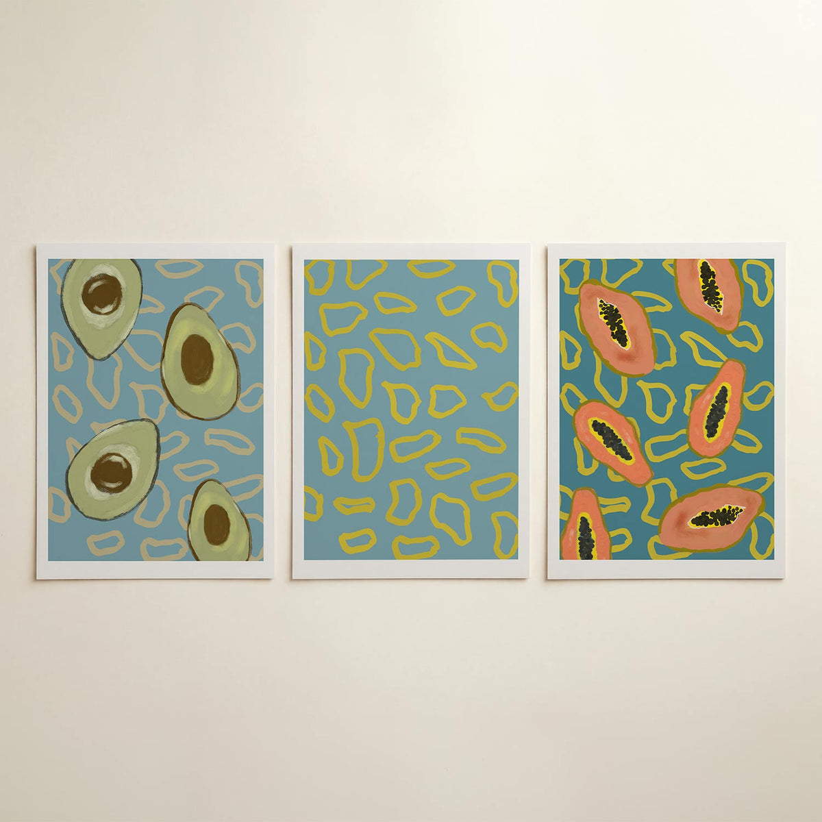 Avocado ritme driedelige posterset in interieur